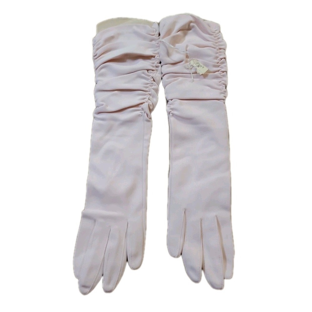 Vintage Ladies Gloves 100% Nylon Light Pink Mid Arm Macys Fits 7-8